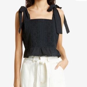 FARM Rio Black Eyelet Ruffle Tank Top